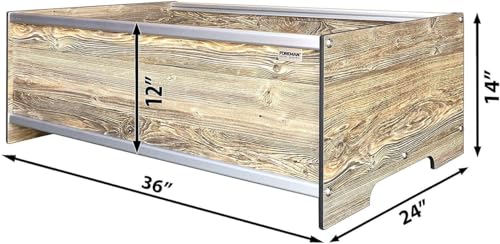 Raised Garden Bed 36”Lx24”Wx14”H Premium Plastic Wood Grain Aluminum Frame Elevated Planter Box for Backyard Patio Balcony