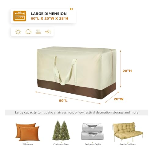 2 Pack Patio Cushion Storage Bags 420D Waterproof Outdoor Storage Bag Furniture Cushion Cover Christmas Tree Storage Bag with Handles and Zipper 60"L x 20"W x 28"H Beige (2 Count)