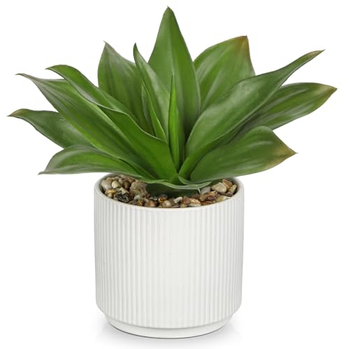 Artificial Agave Plants Fake Succulent Agave Plant Potted in White Pot Succulents Aloe Plant for Desk Modern Office Living Room Table Shelf Home Indoor Outdoor Decor