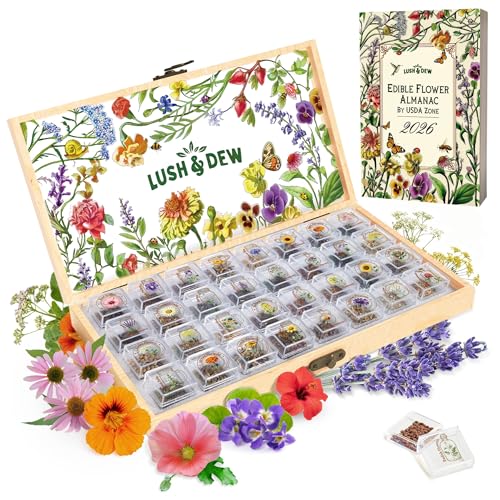 Lush&Dew Edible Flower Seed Bank with Almanac (32 Count)