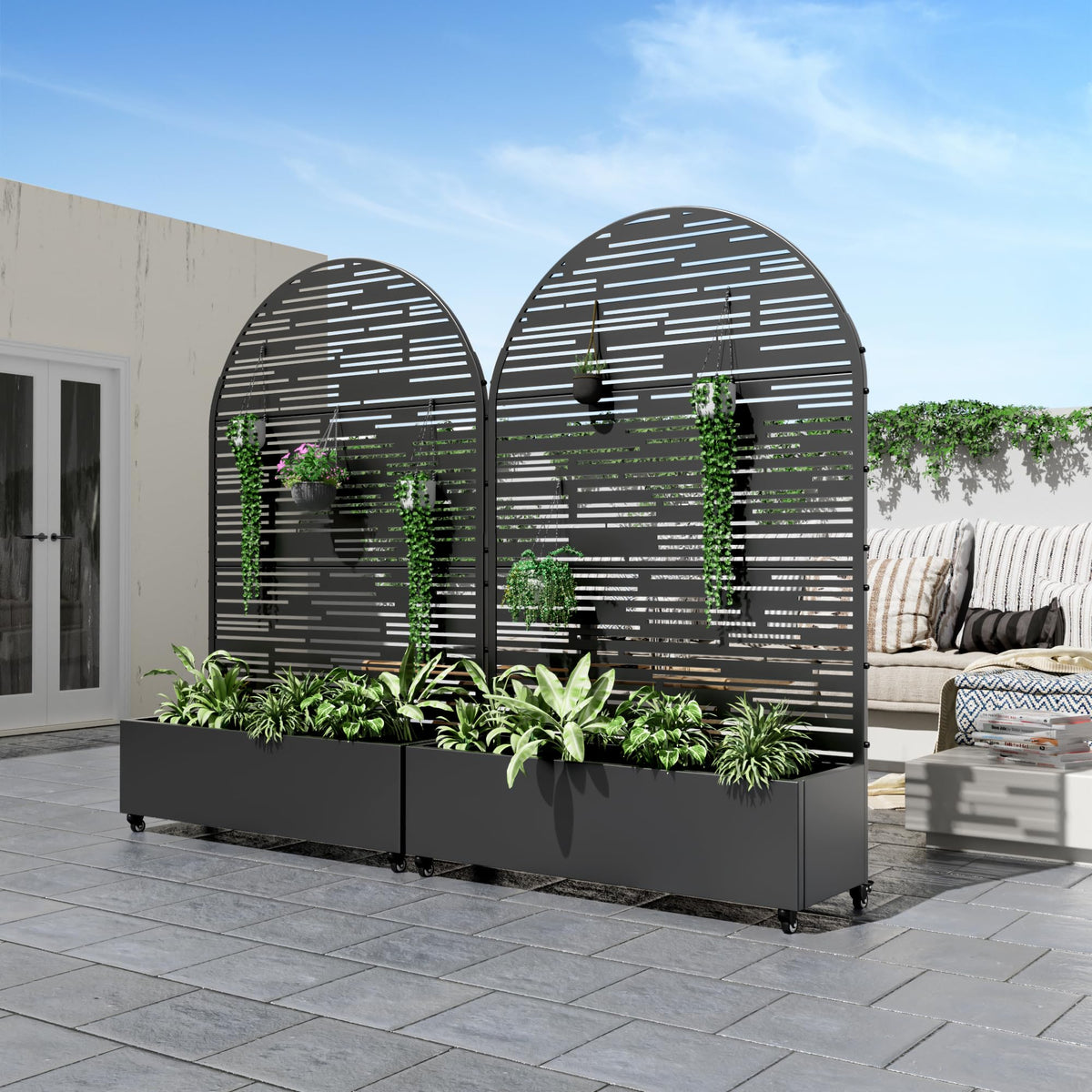 Metal Raised Garden Bed with Trellis and Wheels