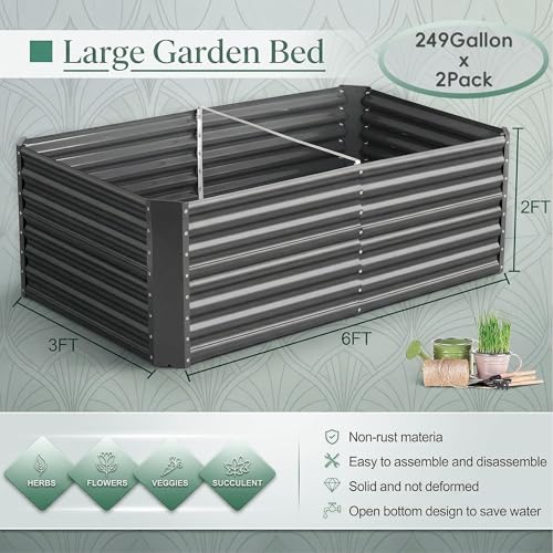 2 Pack 6×3×2 ft Galvanized Metal Raised Garden Bed (Gray / 6×3×2ft)