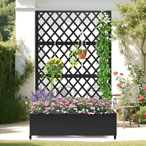 Metal Planter Box with Trellis and Drainage Hole