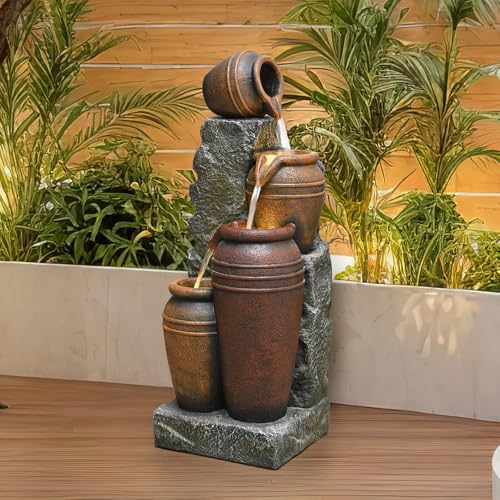 34'' Outdoor Garden Water Fountain with Lights (Brown 34in)