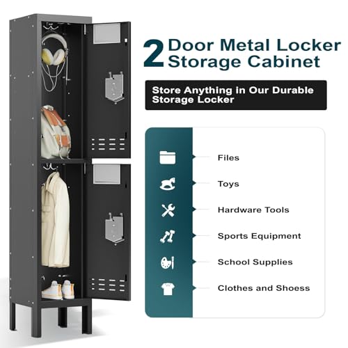 Metal Lockers (Black / 2 Door-(66.15" H x 11.8" W x 11.8" D))