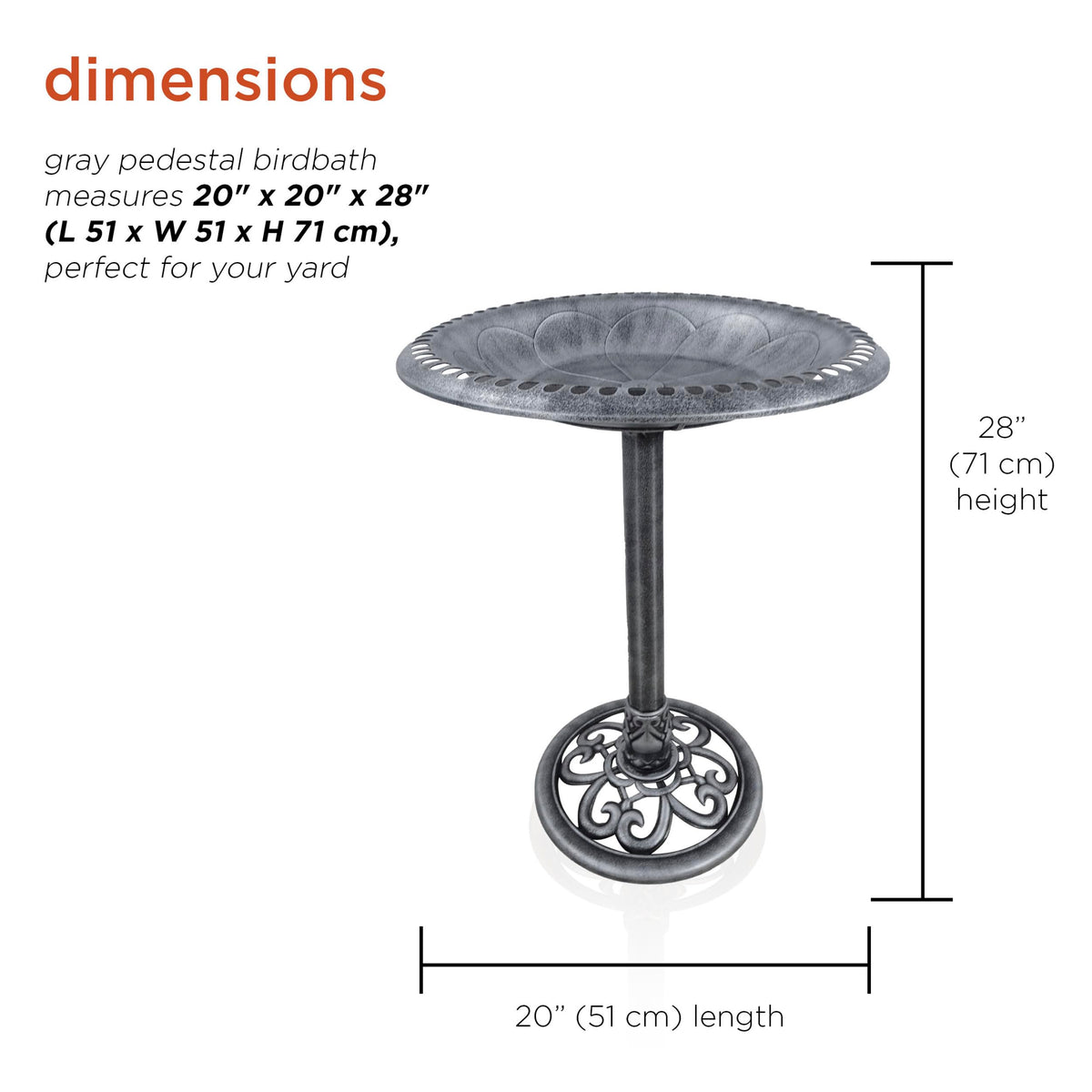 TEC116GR Outdoor Pedestal Birdbath w