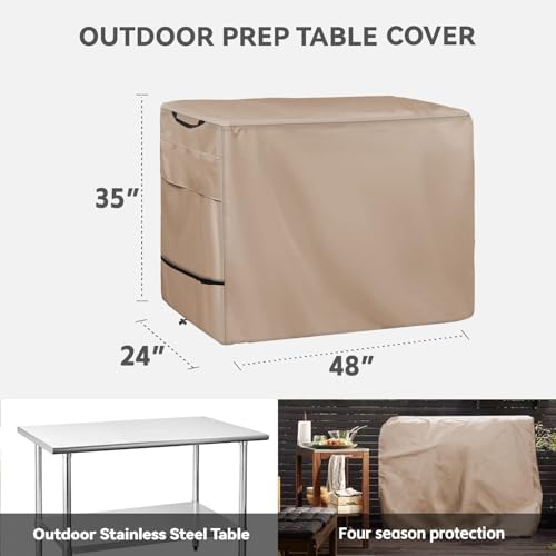Outdoor Prep Table Cover for Outdoor Stainless Steel Table (Khaki / 48"x 24"x 35")