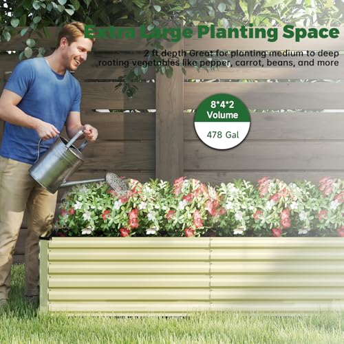 8x4x2ft Outdoor Metal Raised Garden Bed (Yellow / 8x4x2 FT-1PC)