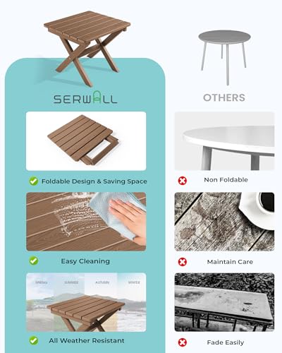 Small Folding Outdoor Side Table Set of 2 (Brown / Foldable 2-pack)