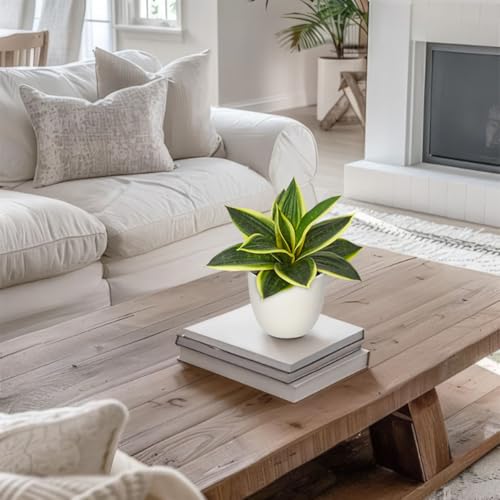 Artificial Snake Plants 9" Faux Agave Succulent Plant Potted in White Pot Fake Sansevieria Aloe Tropical Plant for Desk Modern Office Home Bathroom Indoor Outdoor Decor (Green #2)
