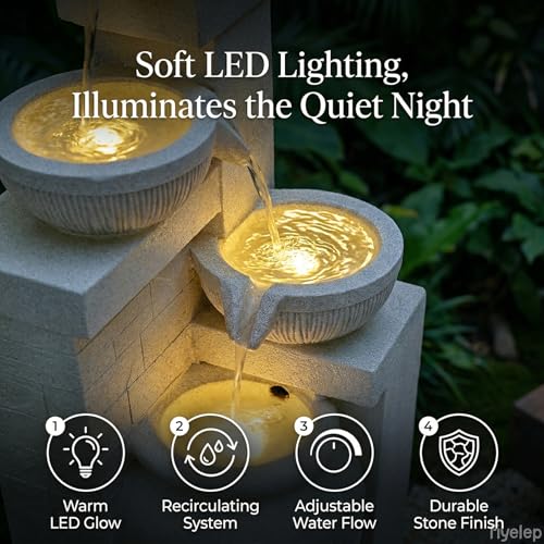 53.15'' Outdoor Garden Water Fountain with Lights (Beige 53.15in)