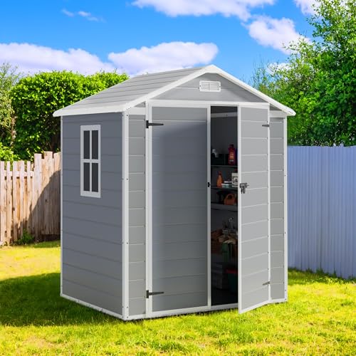 6x4FT Plastic Outdoor Storage Shed with Floor (6x4FT / Light Gray)