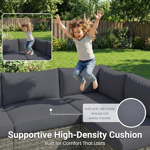 Patio Sectional Furniture Set (Grey / 7 Pieces)