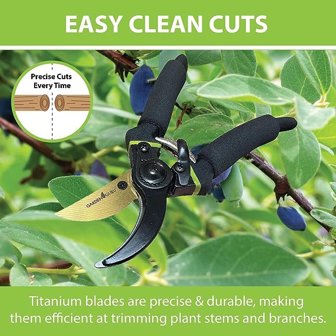Garden Guru Soft Grip Garden Pruning Shears Scissors Clippers (1 Pack / Soft Grip Titanium Bypass)