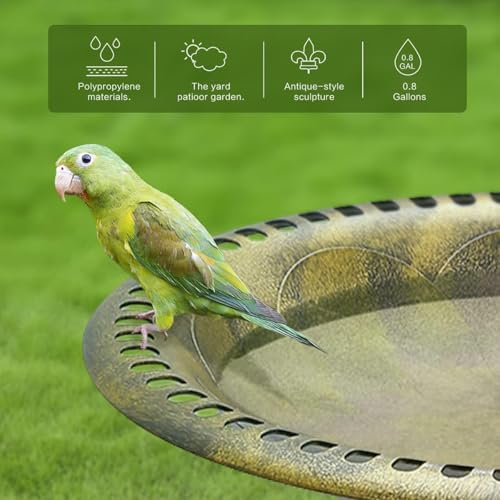 28 Inch Bird Bath Outdoor Garden Resin Lightweight Retro Courtyard Art Copper Color