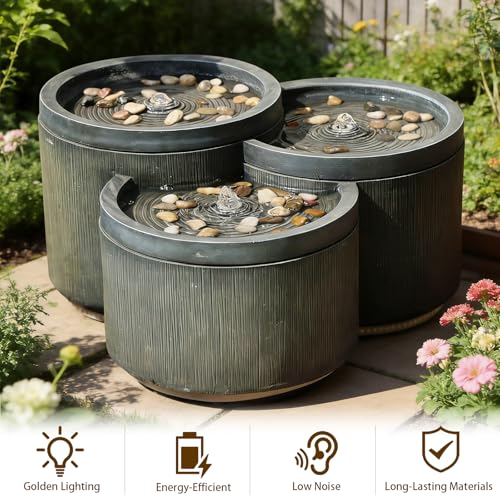 Small 3 Tier Outdoor Water Fountain with Smoothing Flow Black Gray (11.02-Gray / 11.02-gray)