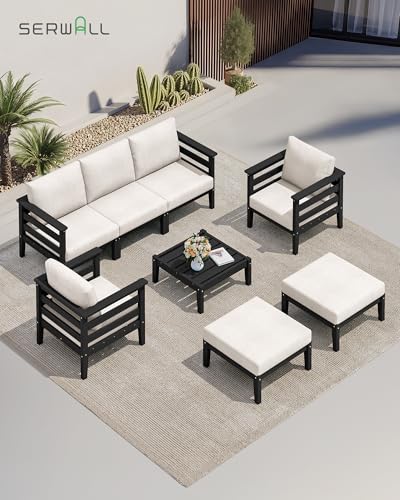 HDPE Patio Furniture Set (Black/Khaki / 6 Pieces)