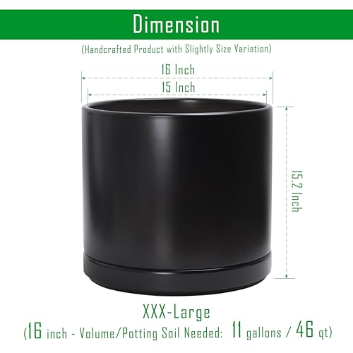 16 Inch Ceramic Planter Pot (XXX-Large / Black)