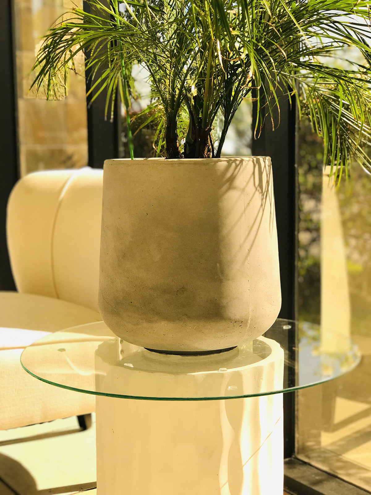 Accent Round Curved Pale Gray Concrete Planter 13" Dia