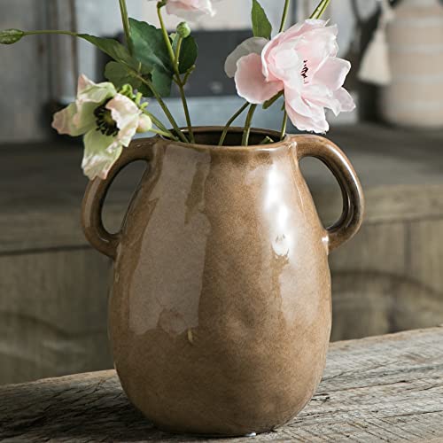 Brown Ceramic Vase with Handles (Brown)