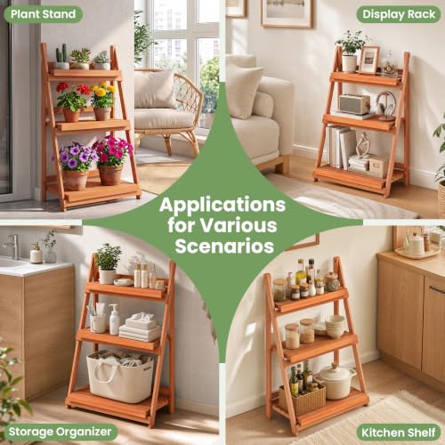 Foldable Wooden Plant Stand (Orange / 24"x13"x37")
