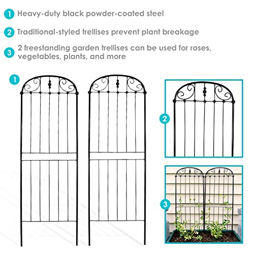 Sunnydaze 32" Black Metal Garden Trellis for Climbing Plants (Elegant Scroll - 32")