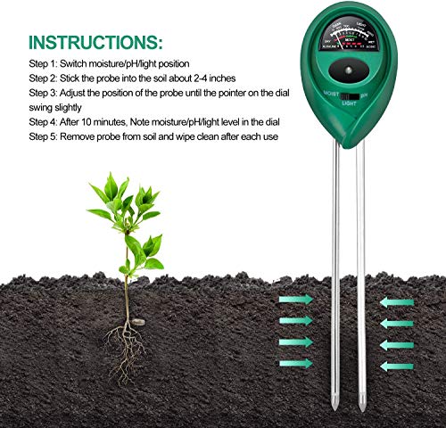 3-in-1 Soil Test Kit, Soil Moisture/Light/pH Meter for House Plant, Garden, Lawn, Farm, Ideal for Indoor & Outdoor Use