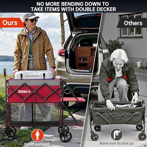 Double Decker Collapsible Wagon with Brakes (Rose Pink)