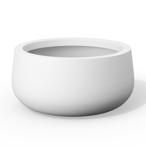 Small Round Bowl White Concrete Planter 11" Dia (White / 11.8"w)