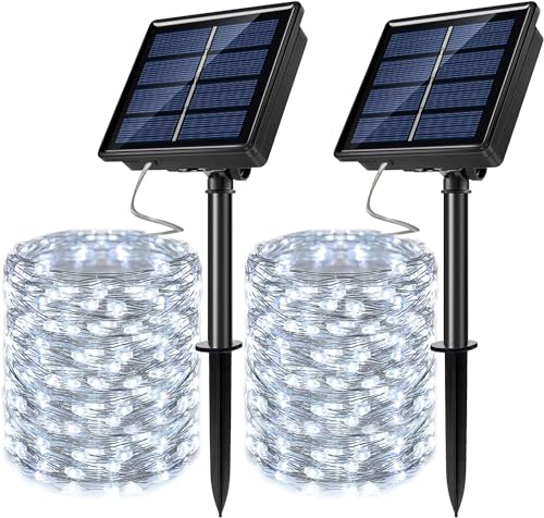 2 Pack Solar Powered Fairy String Lights Outdoor Waterproof 8 Modes Twinkle Christmas Decorations Lights (2 Count)