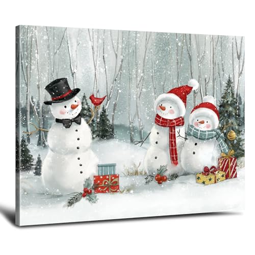 Christmas Snowman Wall Art Decor (16"L x 20"W / Snowman Family)