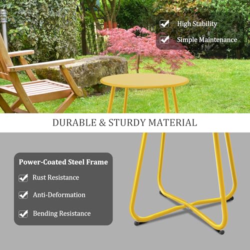 Patio Side Table Waterproof Round Metal Steel Weather Resistant Portable Outdoor and Indoor End Table for Garden Balcony Yard