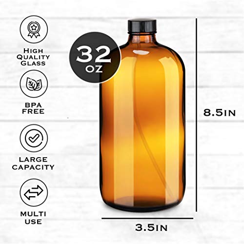 Large 32oz Amber Glass Gardening Spray Bottles with Funnel