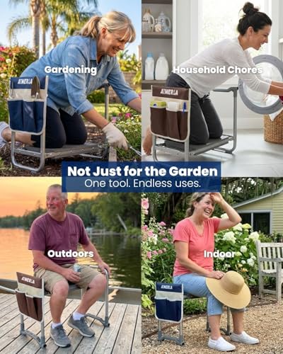 Foldable Garden Kneeler Seat Heavy Duty [Upgraded Widened Thick Kneeling Pad] Garden Stool with Large Garden Tool Bags with Pockets