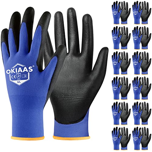 Men's Large Blue 12 Pairs Ultra Thin and Lightweight Working Gloves with Grip (12 Count)