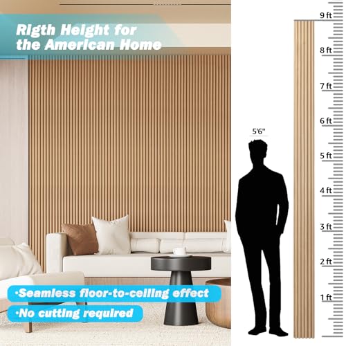 108 x 5.7 Inch Fluted Wood Wall Paneling for Home Decor (8Pcs-108 x 5.7 Inch / Beaded Oak)