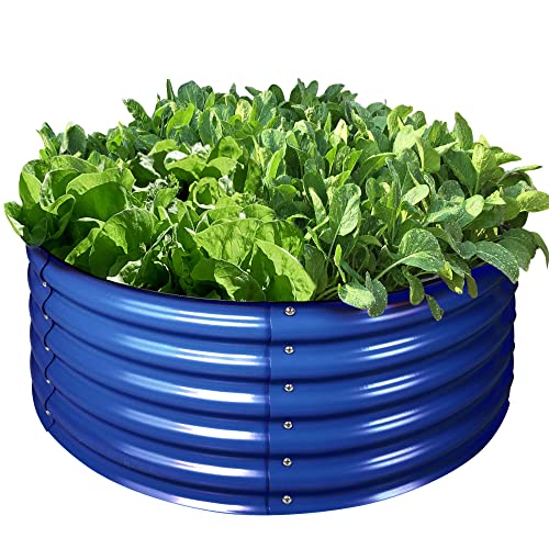 17" Tall 42" Round Blue Raised Garden Bed Kit