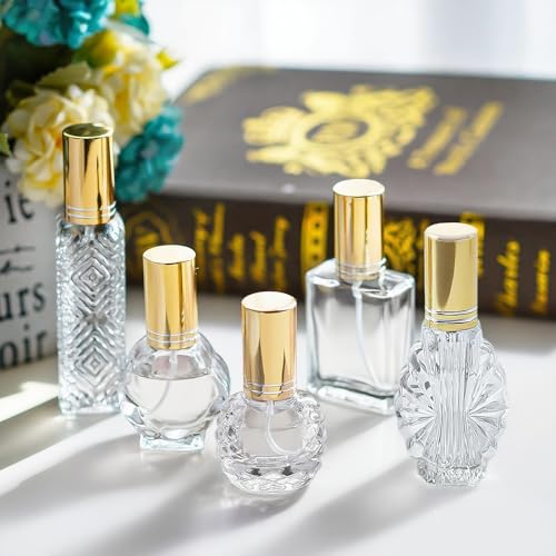 5 Pcs Vintage Glass Empty Perfume Bottles Refillable with Spray (5 Count)