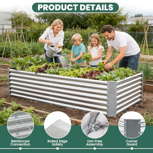 6x3x2 ft Galvanized Raised Garden Bed Kit (Silver / 6x3x2 ft)