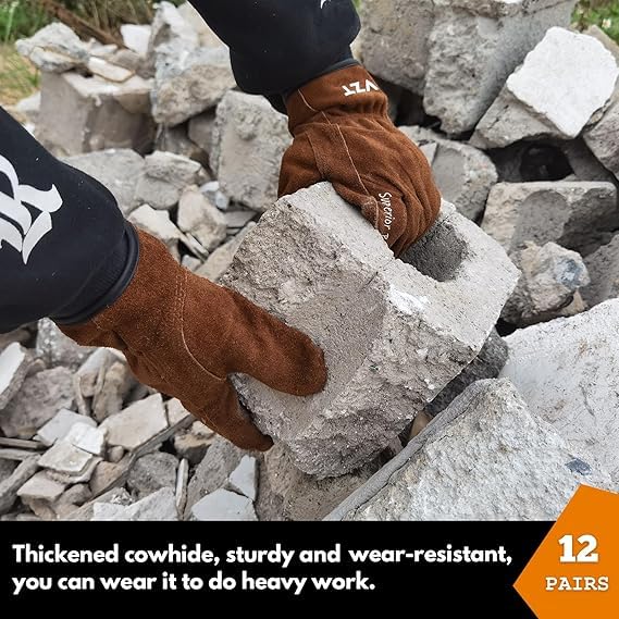 12 Pairs Bulk Leather Work Gloves for Men or Women for Gardening (12 Count)