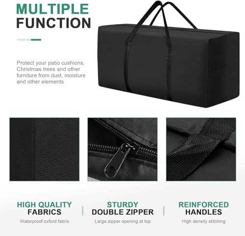 177 Gallon Outdoor Cushion Storage Bag 68 inch Extra Large Patio Furniture Cushion Storage Bag Waterproof Garden Cushion Storage Covers with Zipper and Handles Black