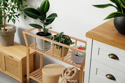 Bamboo Plant Stand Indoor 37.4"x11" 2 Tier Tall Organizer Shelf