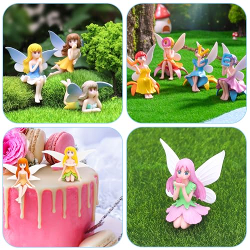 16 Pieces Miniature Fairy Garden Accessories Small Fairy Figurines Hand Painted Fairies Figures Girl Fly Wing Figurines for Car Decor Fairies Garden Flower Pot Birthday Cake Topper (16 Pieces)