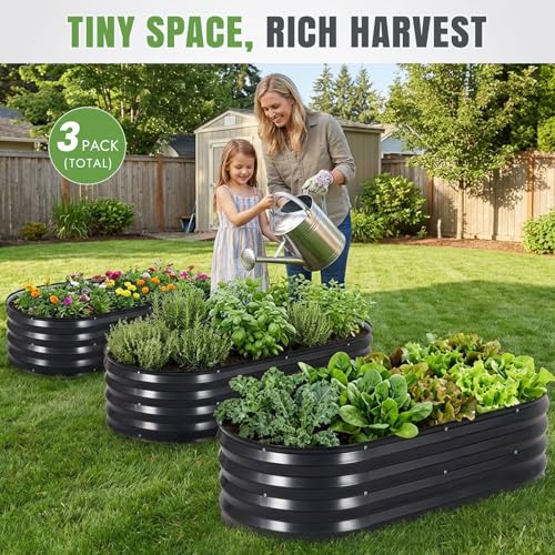 3Pcs Galvanized Raised Garden Bed Kit (Gray)