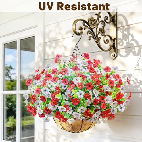 2 Set Artfiticial Hanging Flowers with Basket & Foam Outdoor (Red White / 2 Pcs)