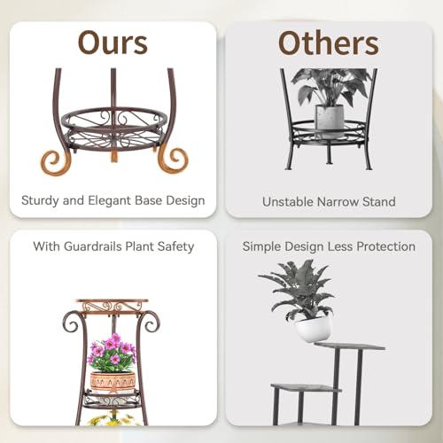 3 Tiers Metal Corner Plant Flower Stand Tall Indoor Outdoor (Bronze / 3 Tier)