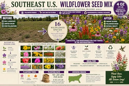 Southeastern US Bulk Perennial Wildflower Seed Mix 1lb Covers 2