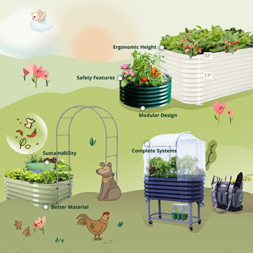 17" Tall Kids First Garden Bed 24" x 42" Raised Planter Box Outdoor Metal Galvanized Gardening Bed for Vegetables Herb & Flower