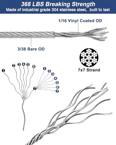 220 FT 1 16" Wire Rope Kit 304 Stainless Steel Cable with M5 Turnbuckles for Cables Wire (220 Foot)