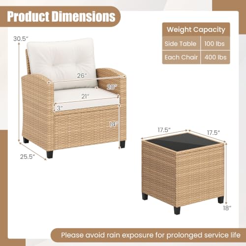3 Pieces Patio Furniture Set (Light Brown -White)